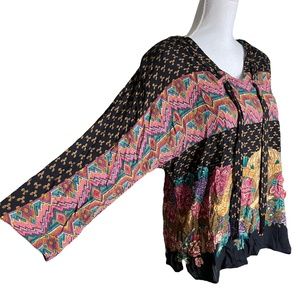 Floral Tassel Peasant Top 10 Beaded Aztec Rainbow Flowers Cottagecore Dolman